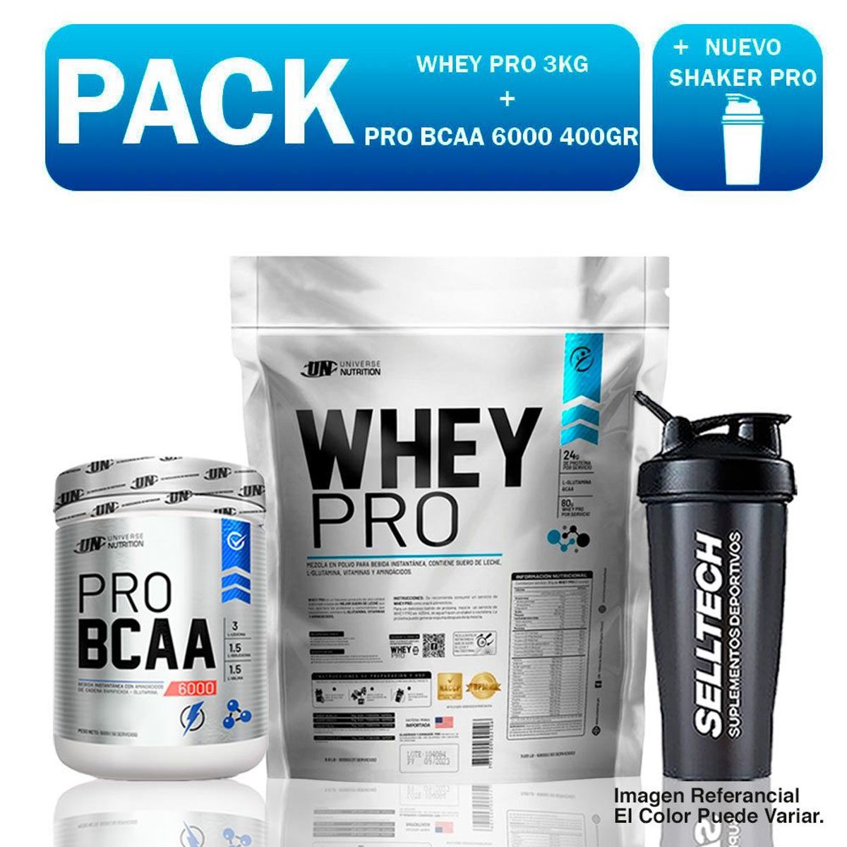 UNIVERSE NUTRITION - Whey Pro 3 kg Vainilla+bcaa 6000 500gr Naranja