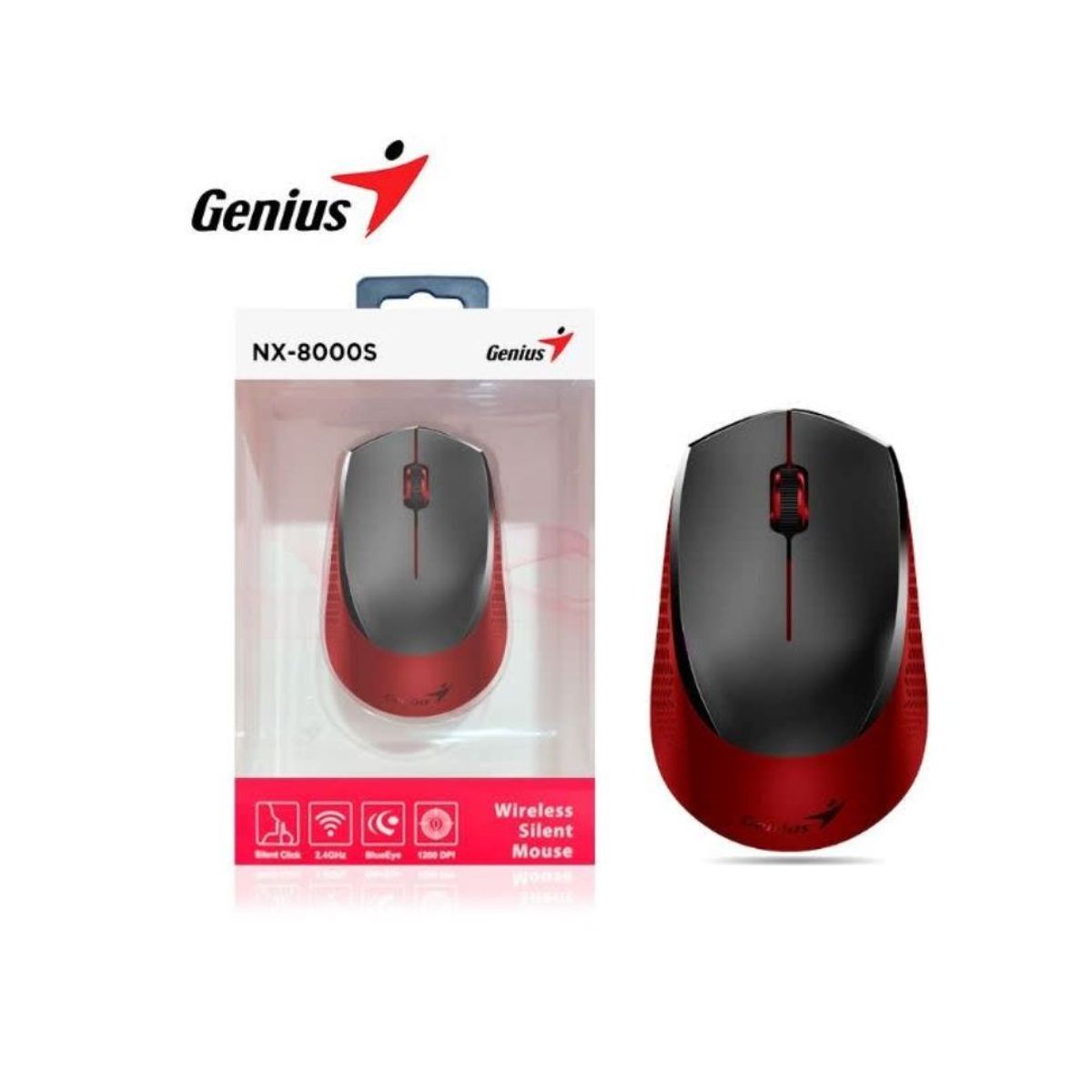 GENIUS - MOUSE GENIUS NX-8000S WIRELESS BLUEEYE SILENT RED