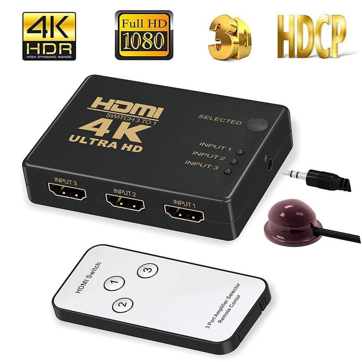 GENERICO - Hdmi Switch 3 x 1 4k ULTRA HD con control remoto multiplica hdmi 3 x 1