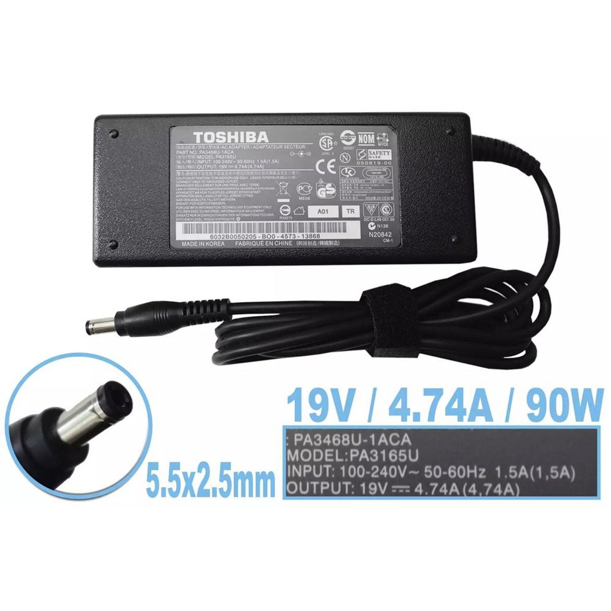 GENERICO - Cargador Genérico Laptop Toshiba 19V 474A 90w 55x25mm