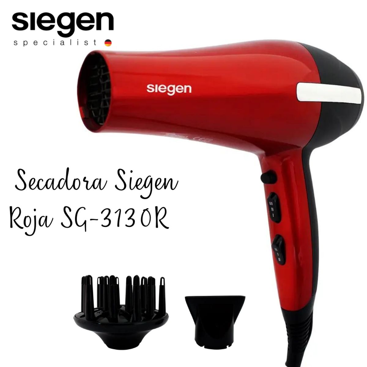 SIEGEN - Secadora Siegen Ion Pro Profesional SG3130R - Rojo