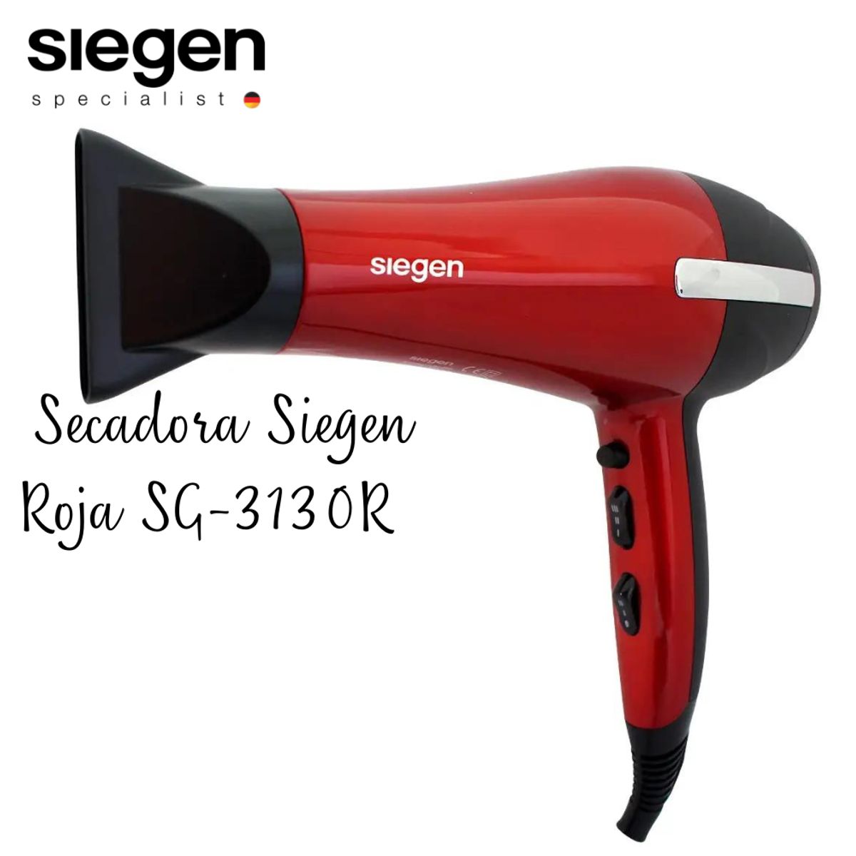 SIEGEN - Secadora Siegen Ion Pro Profesional SG3130R - Rojo