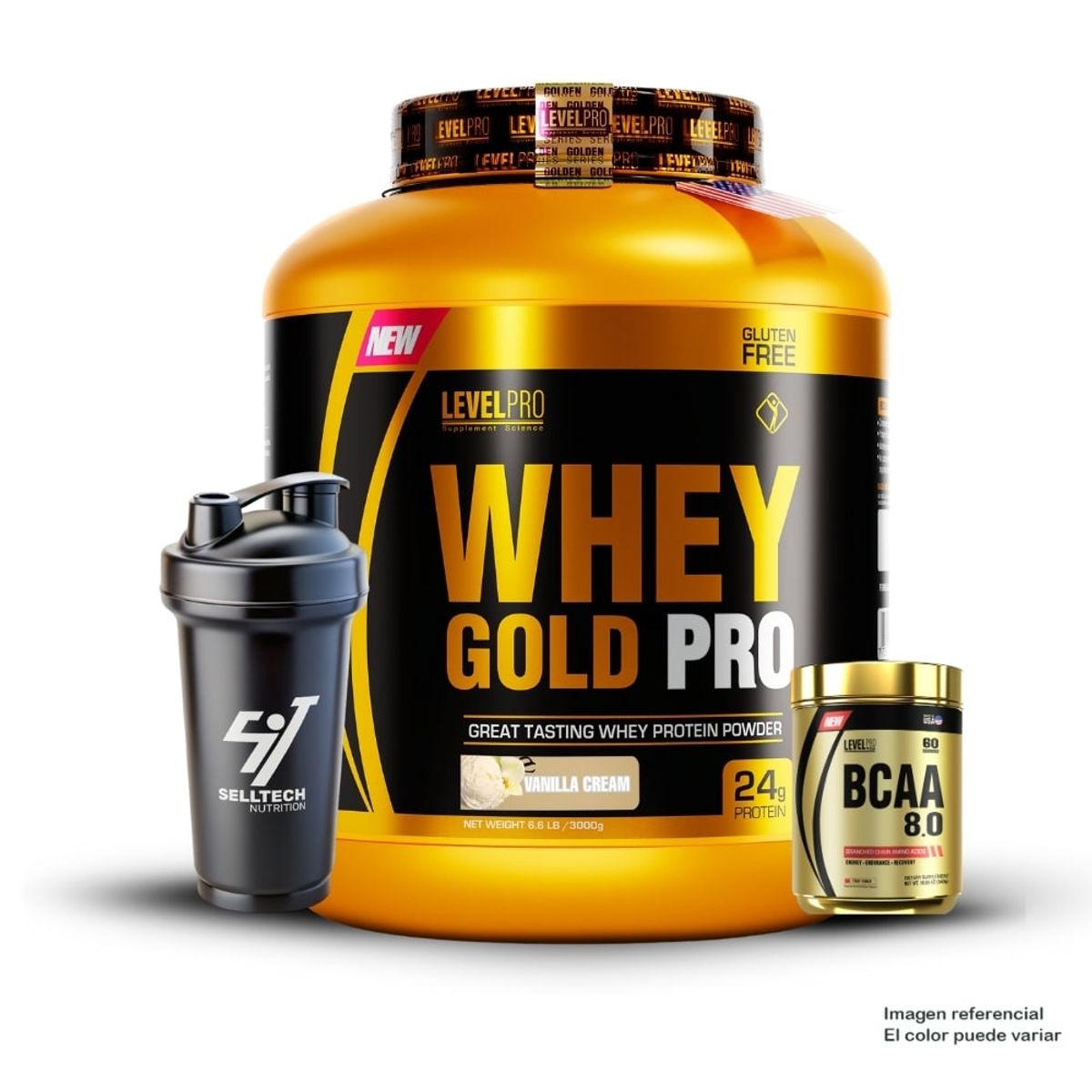LEVEL PRO - Whey Gold Pro 3kg Vainilla+bcaa Level 8000 400gr Fruit P