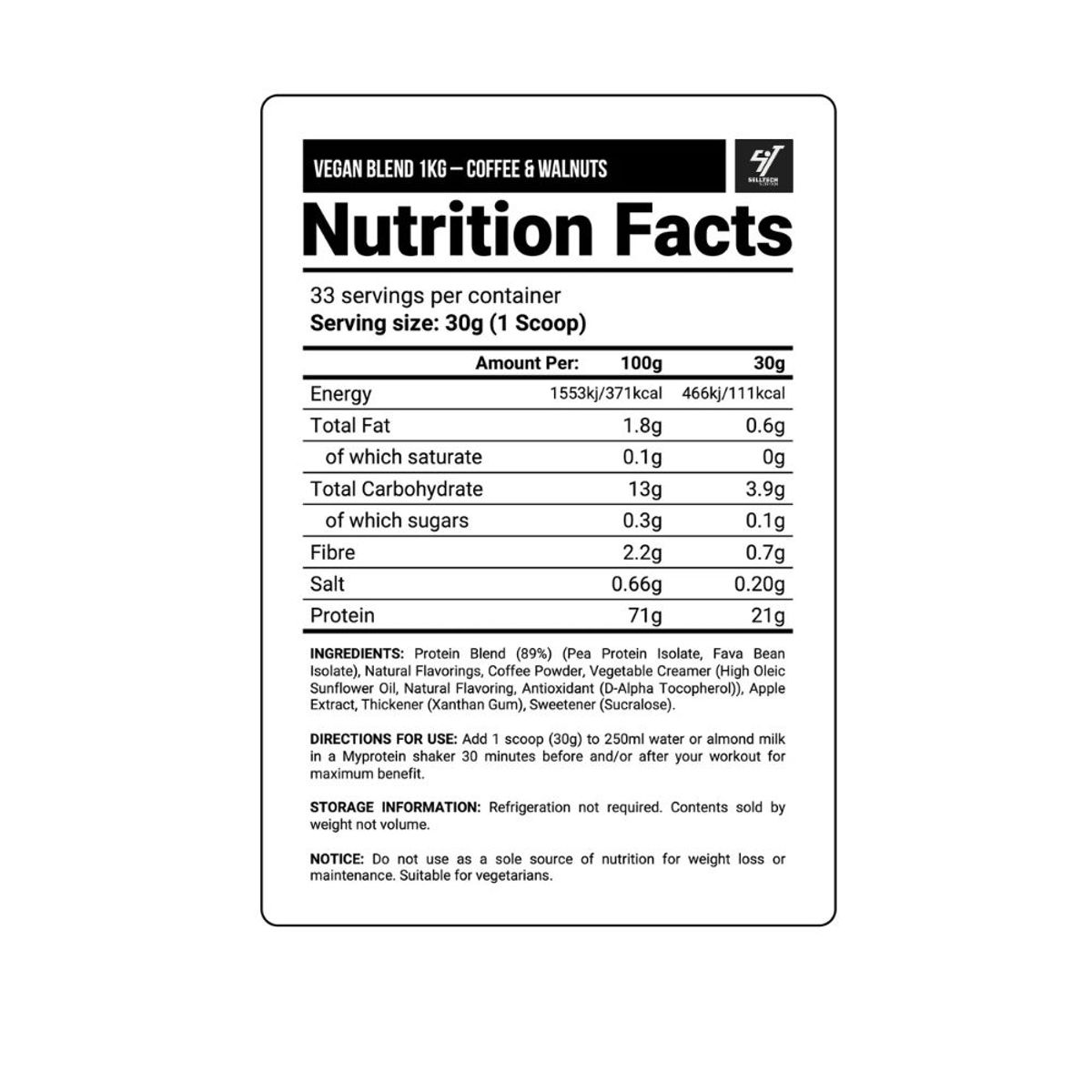 MYPROTEIN - Proteína Vegana Vegan Blend 1 kg Café y Nueces