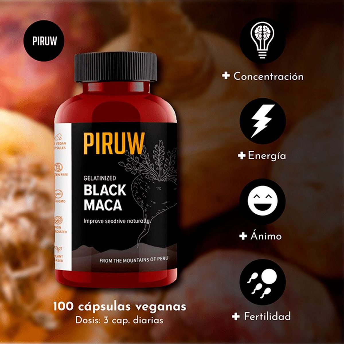 PIRUW - Maca Negra Piruw 100 Cápsulas