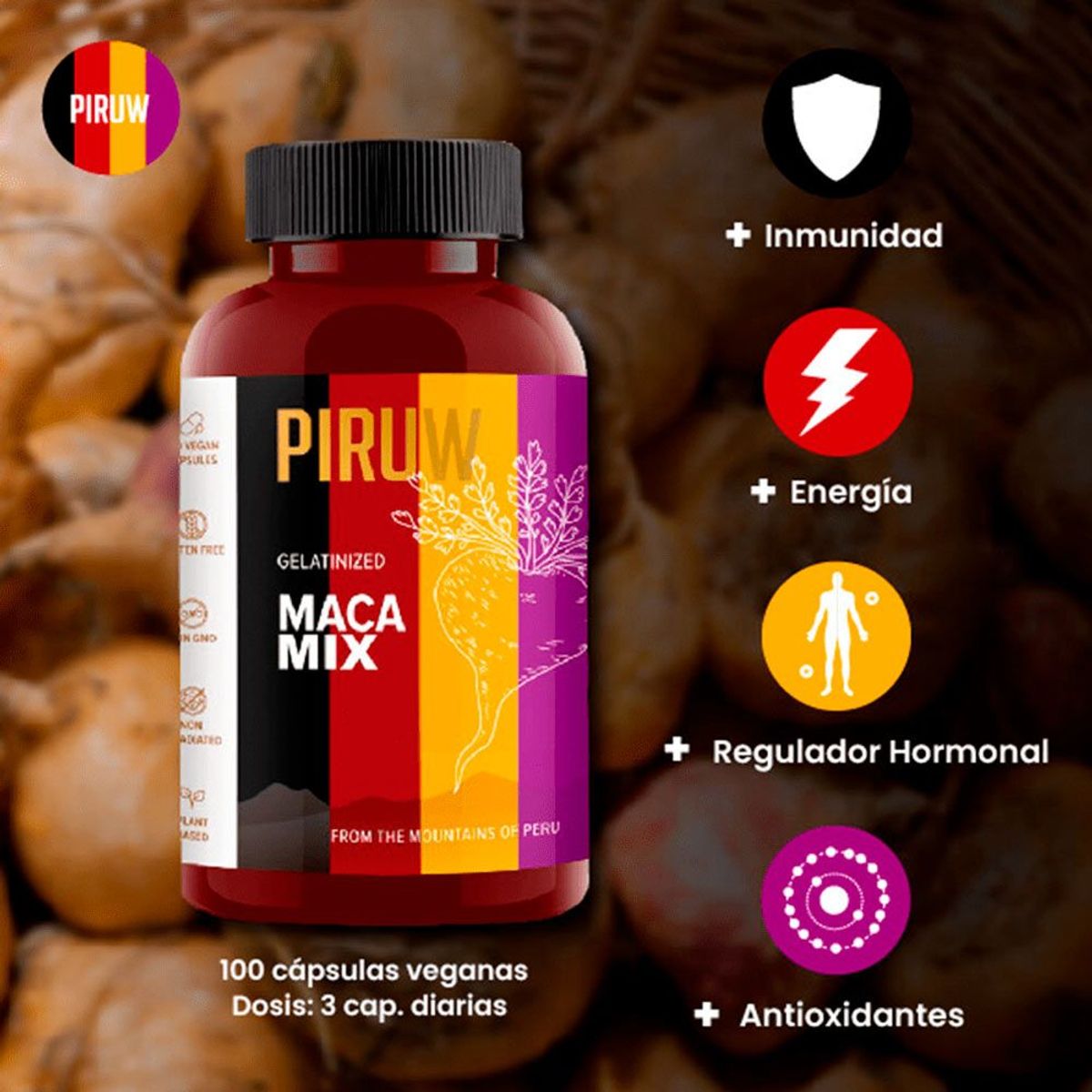 PIRUW - Maca Mix Piruw 100 Cápsulas