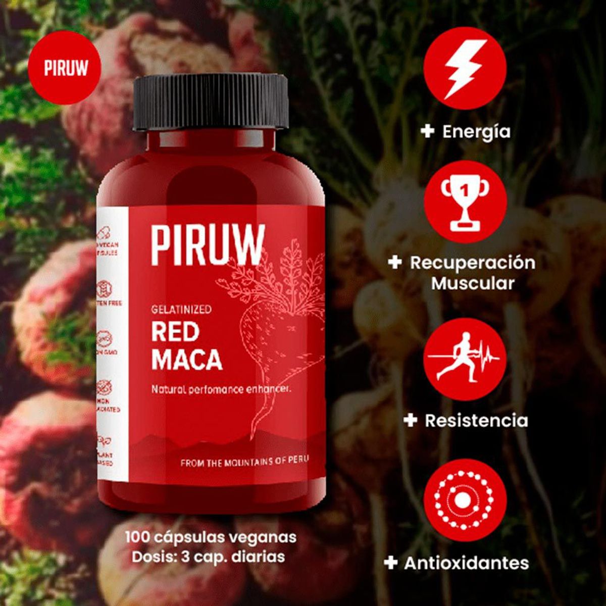 PIRUW - Maca Roja Piruw 100 Cápsulas