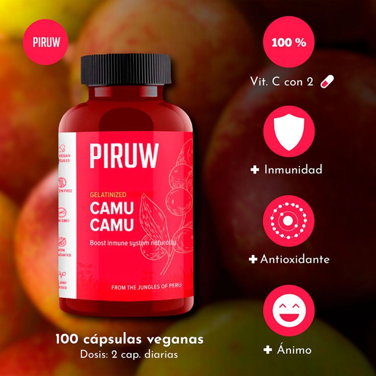 PIRUW - Vitamina C Piruw Camu Camu 100 Cápsulas