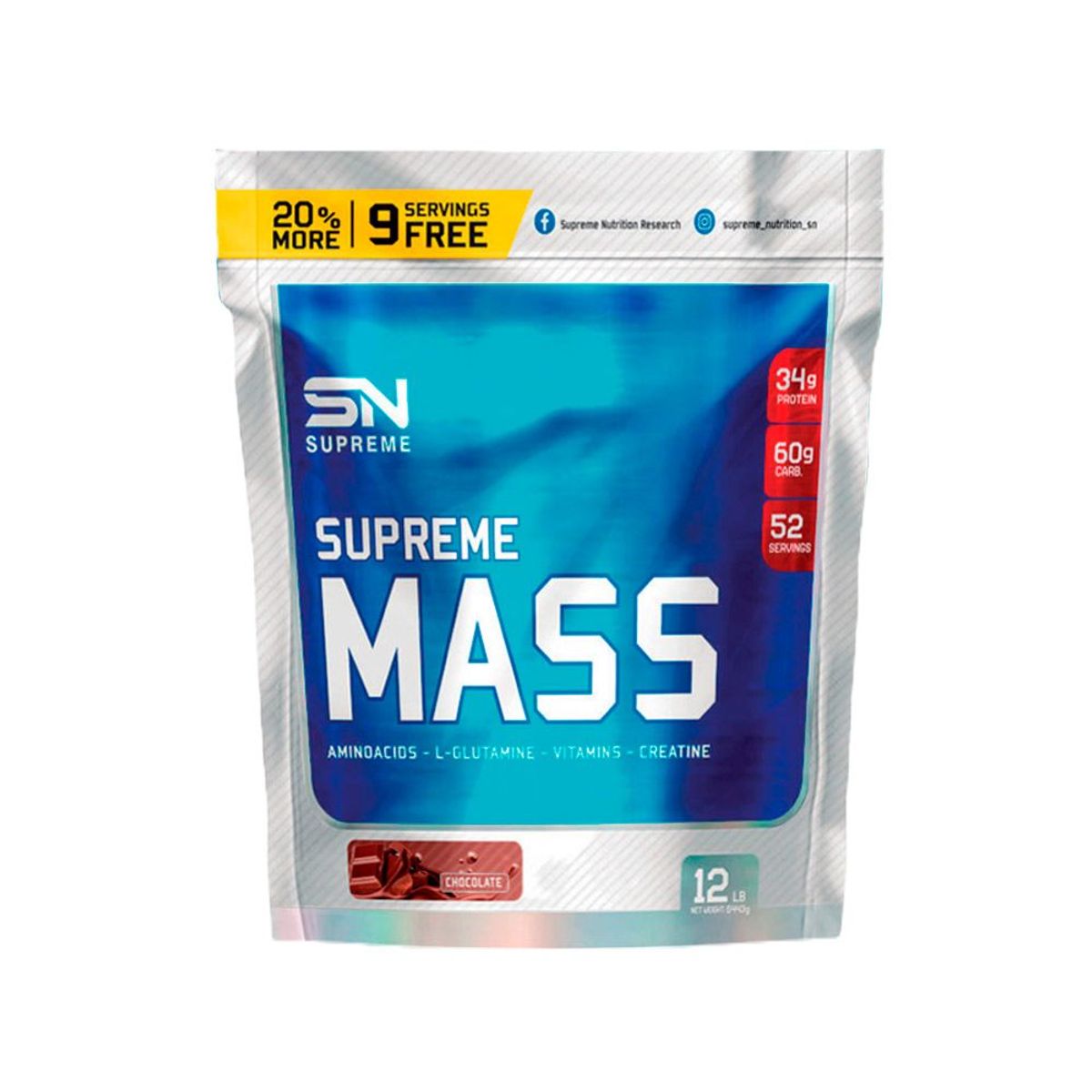 SUPREME NUTRITION - Supreme Nutrition Supreme Mass 12lb Chocolate Shaker