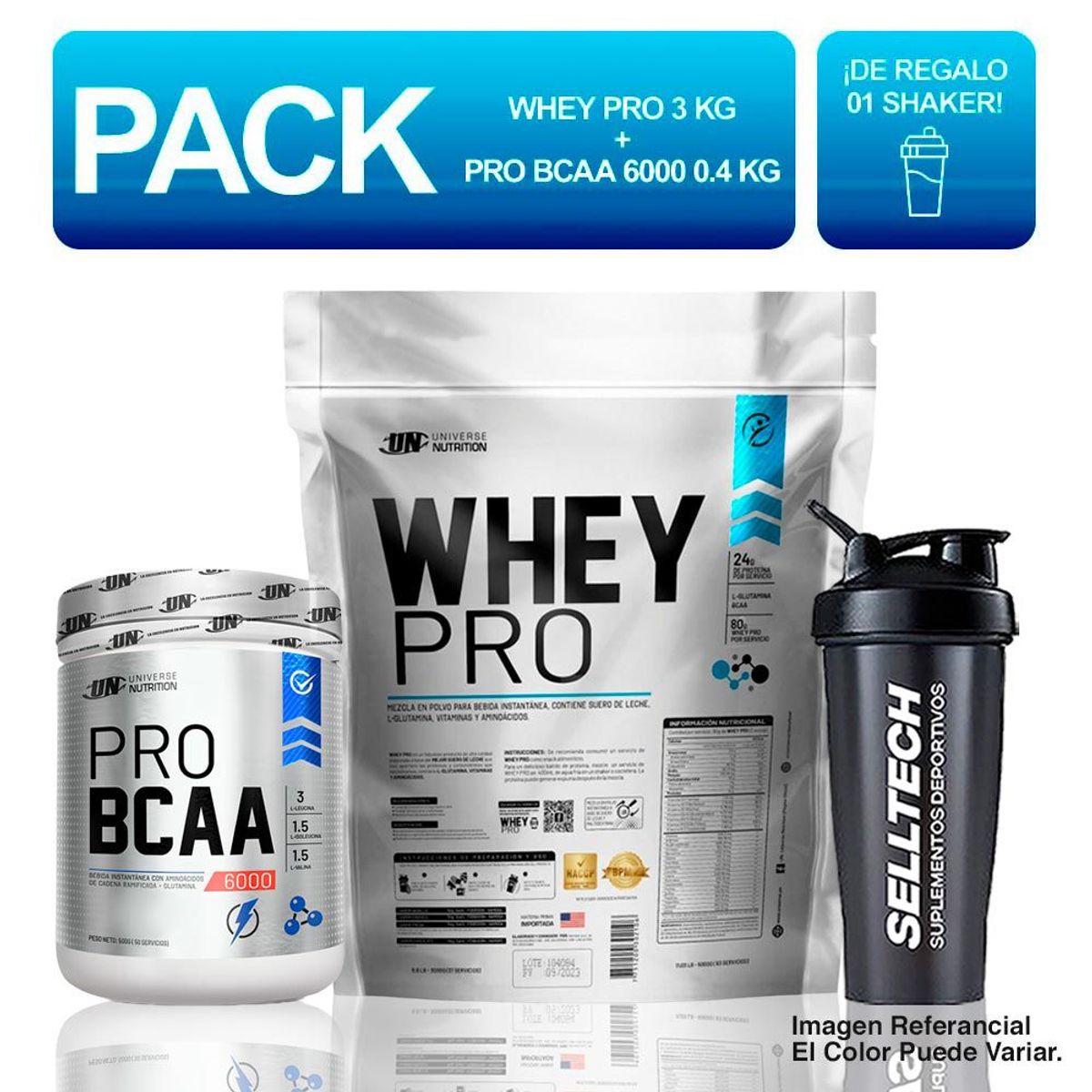 UNIVERSE NUTRITION - Whey Pro 3 kg Chocolate + Bcaa 6000 400gr Naranja