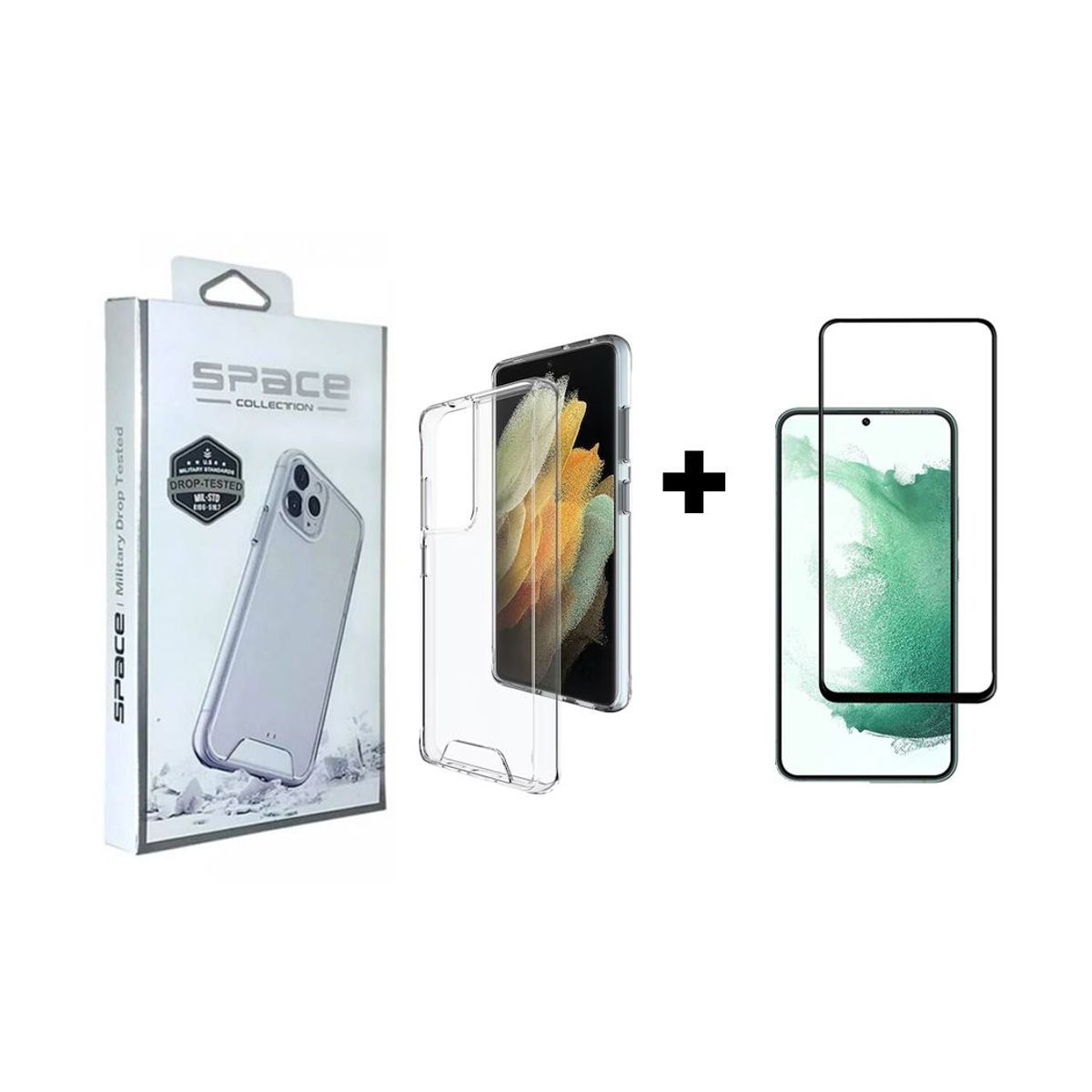 SPACE - Case Space Drop Y Vidrio Full Glue para Samsung S21 Ultra Transparente