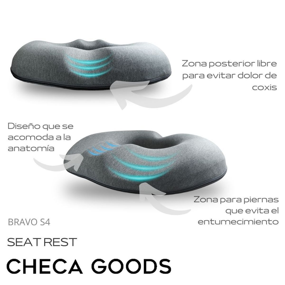 CHECAGOODS - Cojin Dona para Hemorroides Próstata Ortopedico Checa Goods S4 Gris