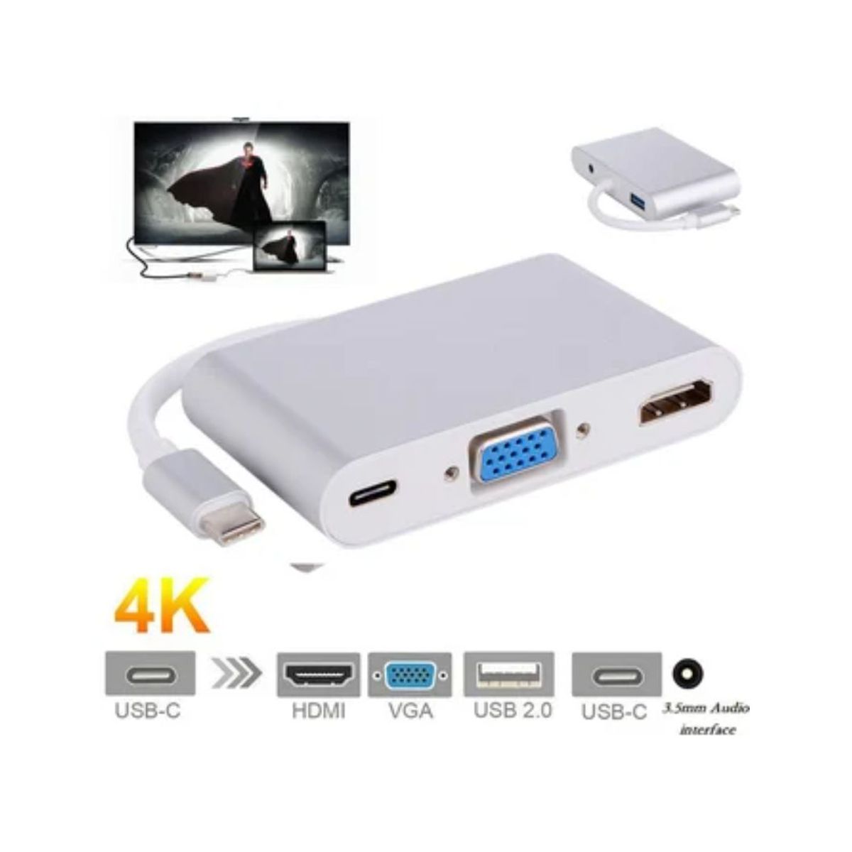 GENERICO - Adaptador convertidor Tipo C A Hmdi Usb 3.0 Vga Audio tipo C 5 En 1