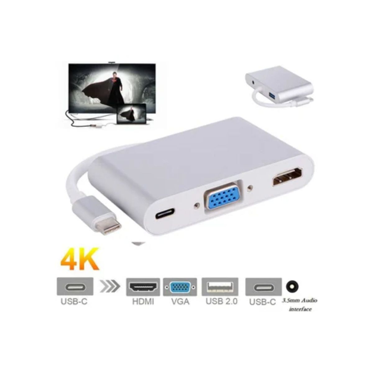 GENERICO - Adaptador convertidor Tipo C A Hmdi Usb 3.0 Vga Audio tipo C 5 En 1