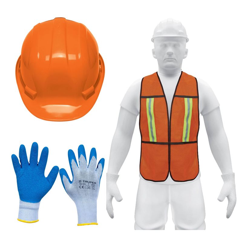 PRETUL - Kit EPPS casco de seguridad naranja  guantes  chaleco