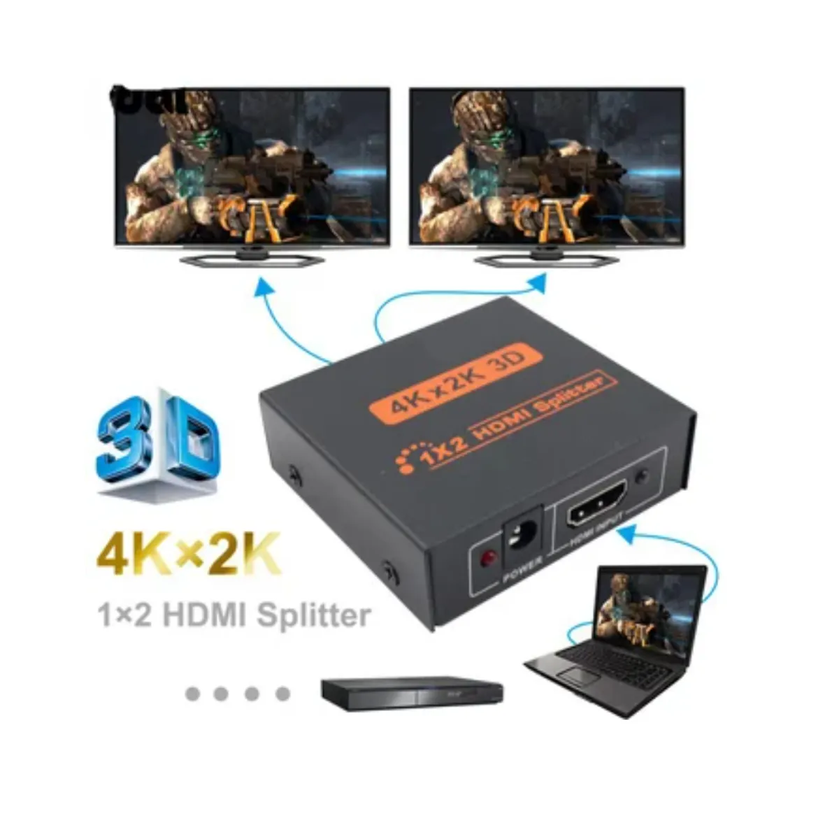GENERICO - Splitter Hdmi  1x2 2.0 Full Hd 4k  2160p Multiplica Señal Conecta 2 tv