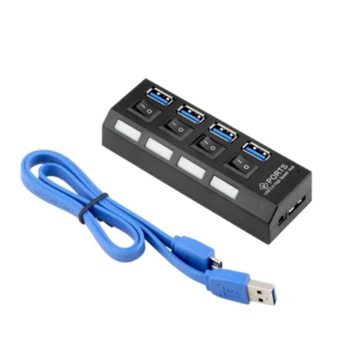 GENERICO - Hub 4 Puertos Independientes 3.0 Usb Botón Encendido Cada Puerto Negro