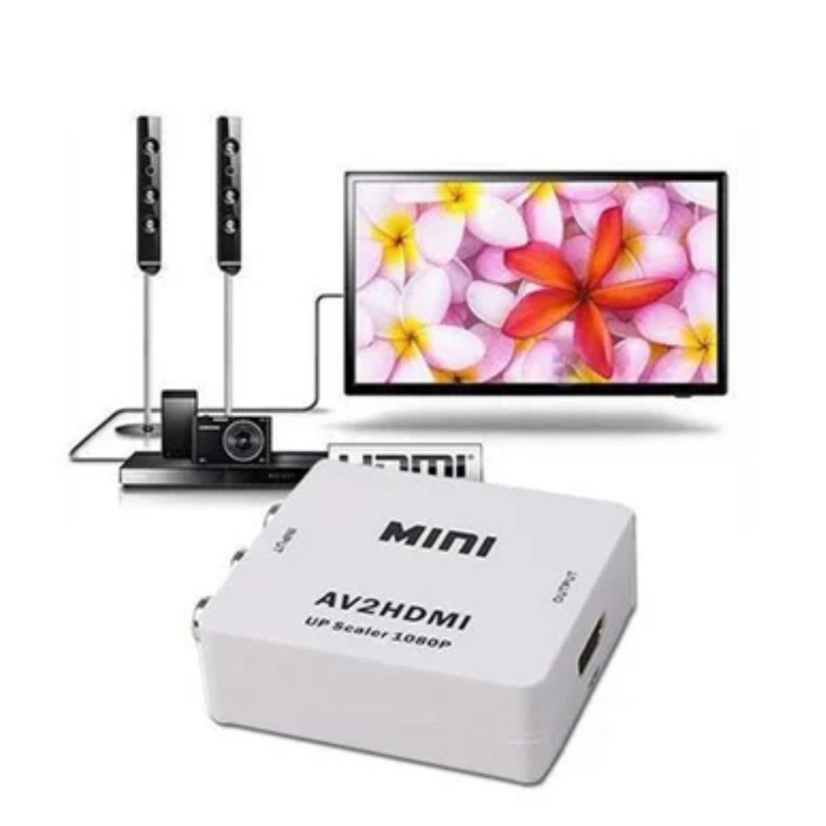 GENERICO - Convertidor Adaptador Av Rca a HDMI 1080p Full Hd Video - Blanco