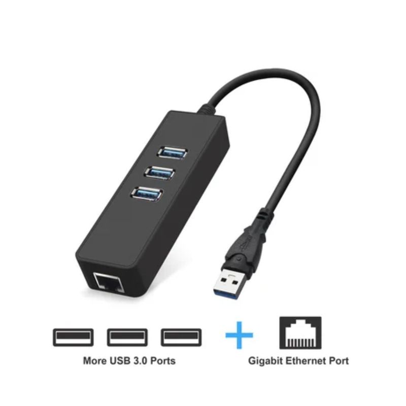 GENERICO - Adaptador Usb 3.0 A Rj45 Usb Lan Ethernet + Hub 3 Puertos 3