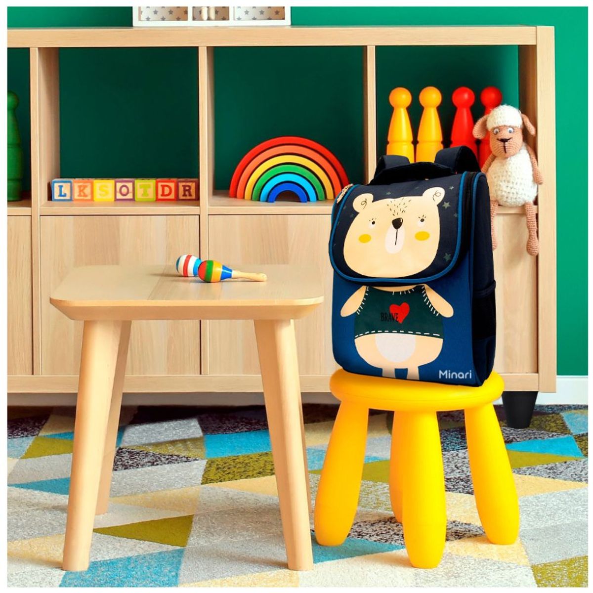 MINARI - Mochila Escolar Infantil para Niños Osito Azul 616M