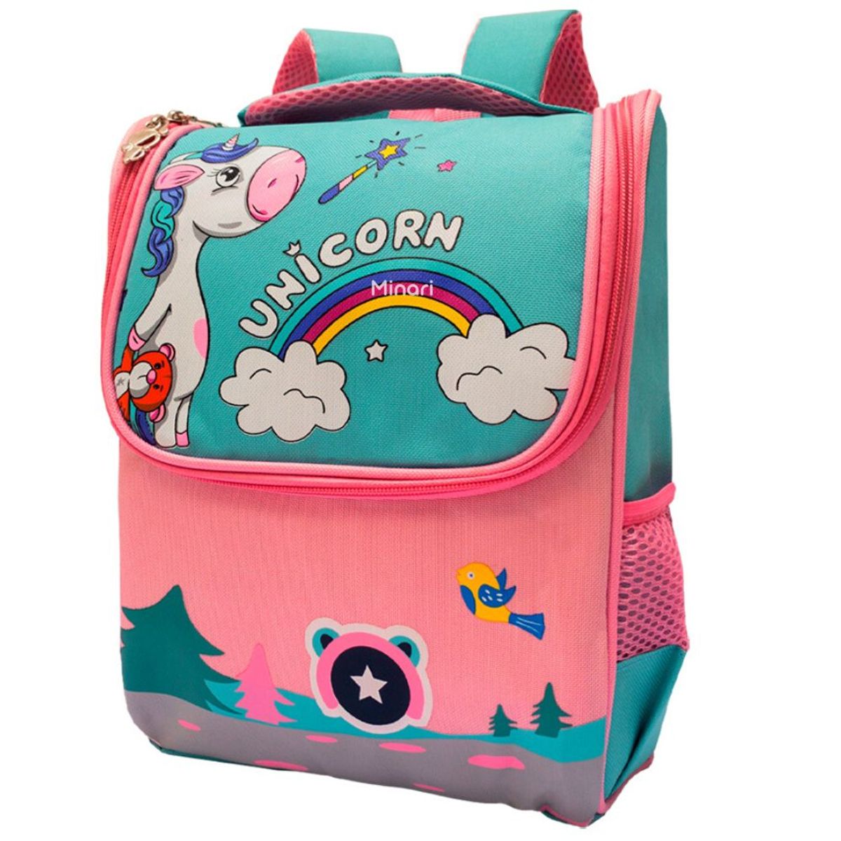 MINARI - Mochila Escolar Infantil para Niños Unicornio Celeste 616M