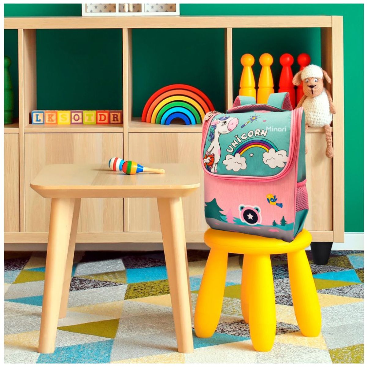 MINARI - Mochila Escolar Infantil para Niños Unicornio Celeste 616M