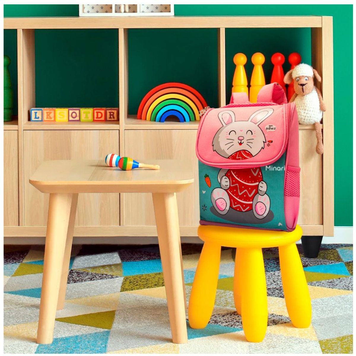 MINARI - Mochila Escolar Infantil para Niños Conejo Pascuas Rosa 616M