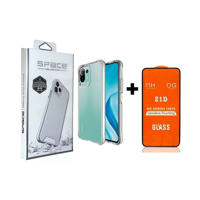 SPACE - Case Space Y Vidrio Templado para Xiaomi Mi 11 Lite Transparente