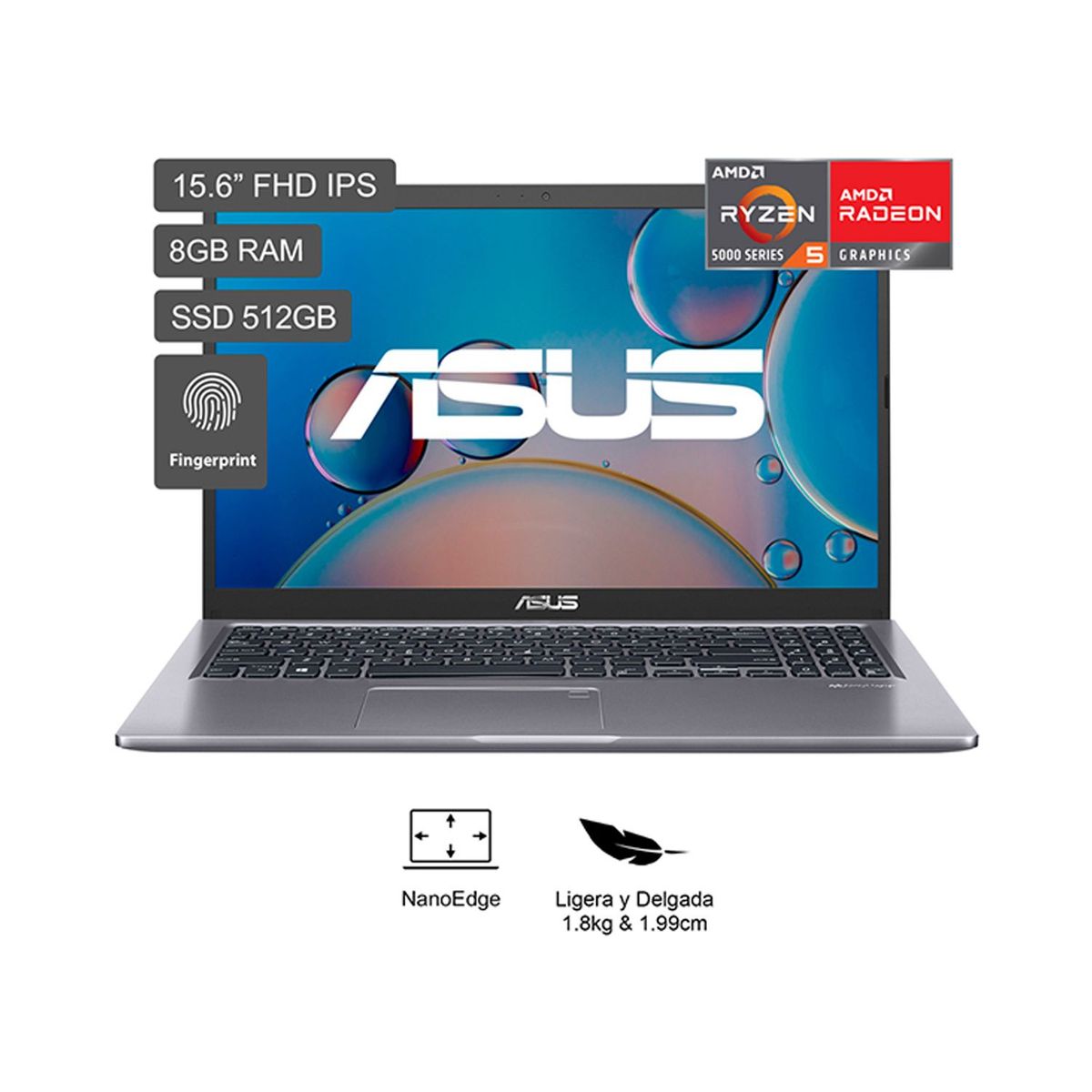ASUS - LAPTOP ASUS M515 M515UA-BQ483W RYZEN 5 8GB RAM 512GB SSD 15.6''