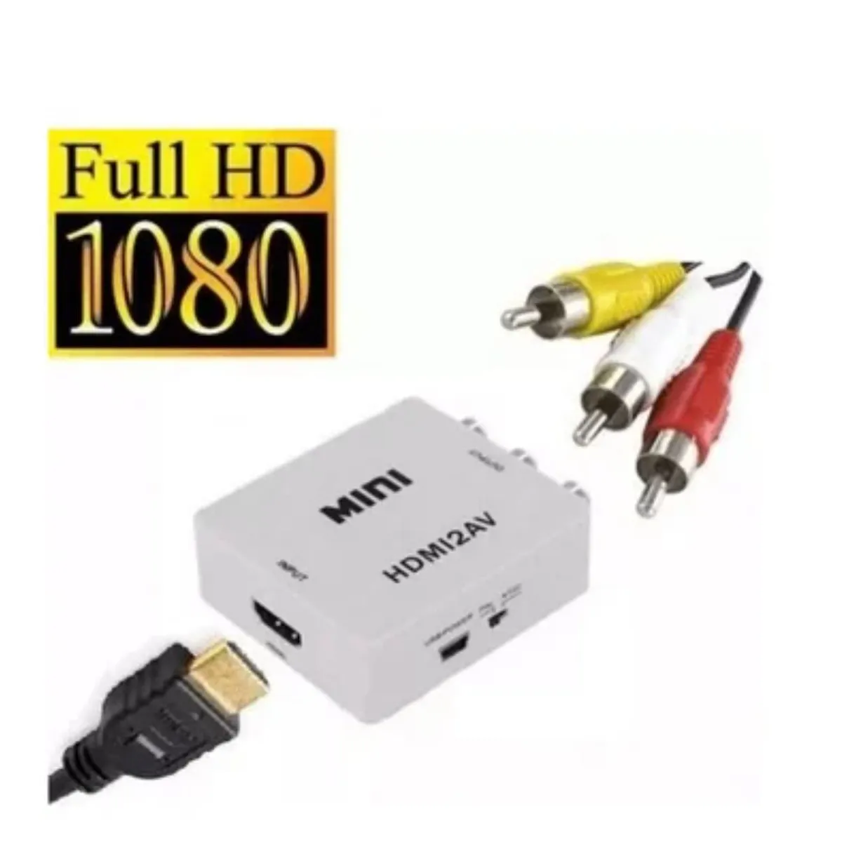 GENERICO - Convertidor Adaptador Hdmi A Av Rca 1080p Full Hd Video - Blanco