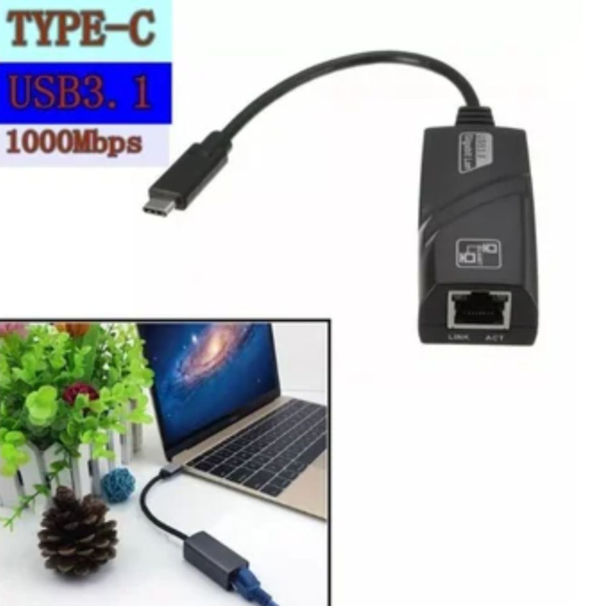 GENERICO - Adaptador Usb 3.1 tipo C a Rj45 Usb Lan Ethernet