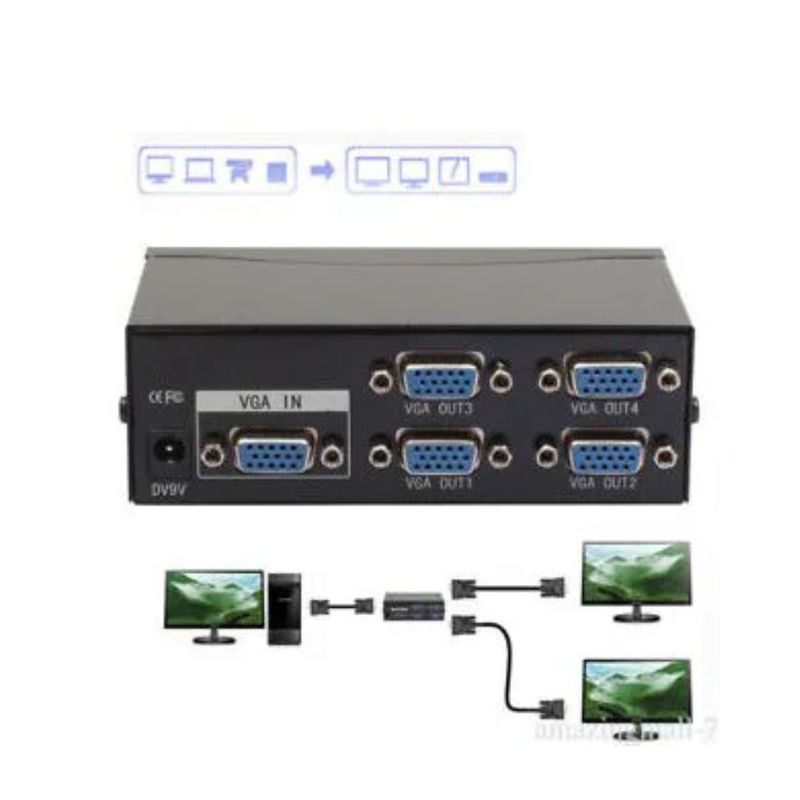 GENERICO - Splitter 1x4 Puertos Vga Convierte 1 Puerto Vga En 4 Hd
