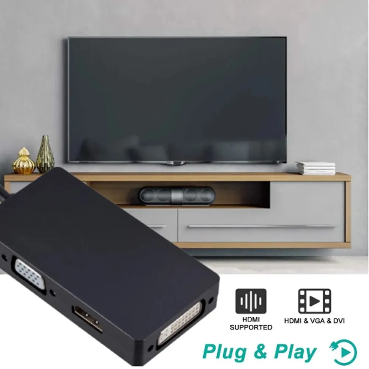 GENERICO - Convertidor 3 en 1 Thunderbolt Mini Displayport A Hdmi Vga Dvi Blanco