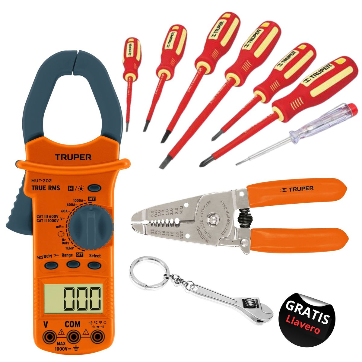 TRUPER - kit pinza amperimétrica desarmadores dieléctricos 1000V y alicate