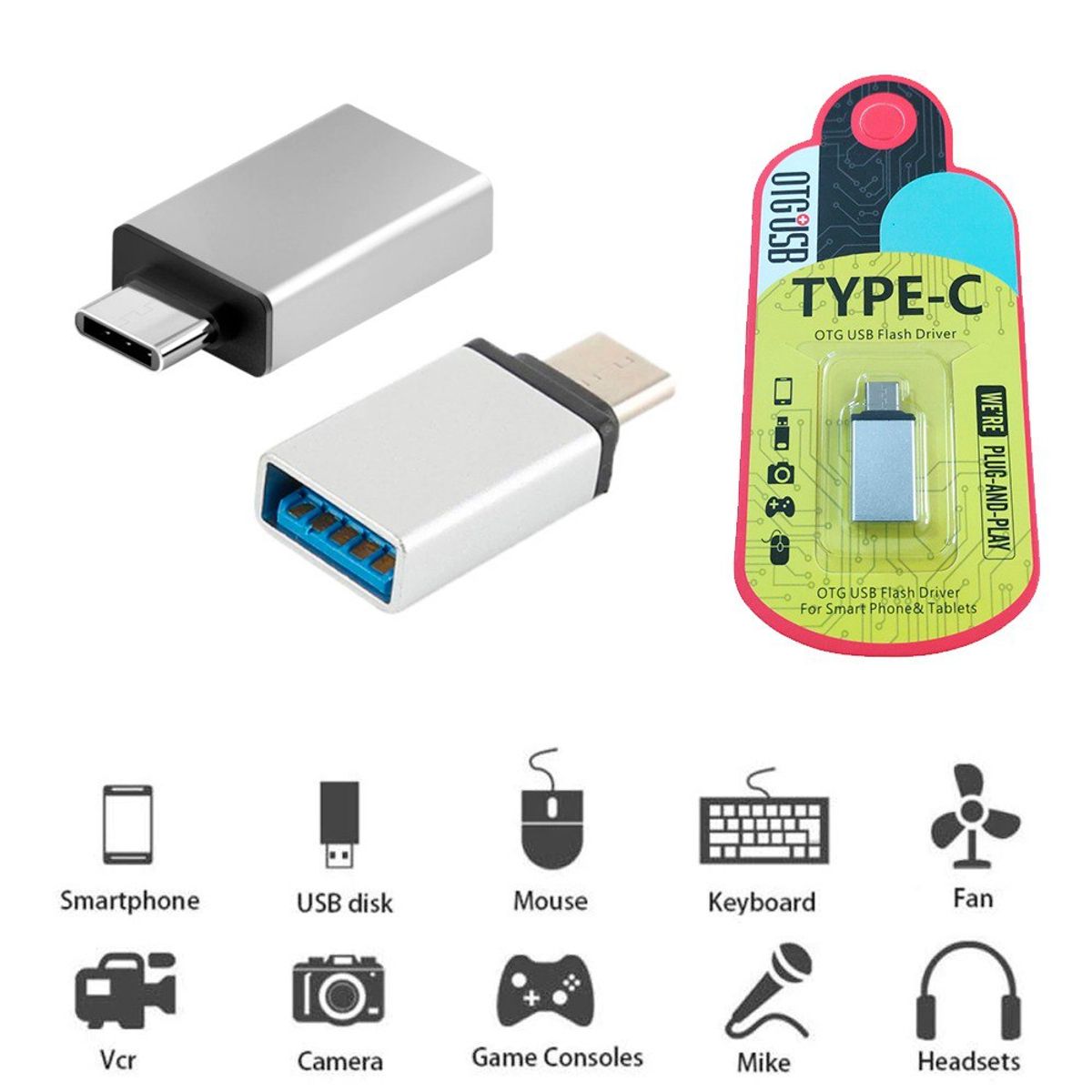 GENERICO - ADAPTADOR OTG USB TIPO C 3.1 MACHO A USB 3.0 HEMBRA - Plata