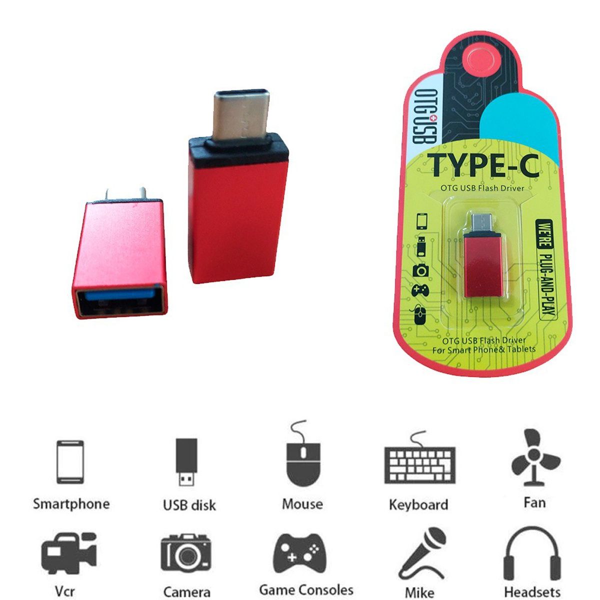 GENERICO - ADAPTADOR OTG USB TIPO C 3.1 MACHO A USB 3.0 HEMBRA - Rojo