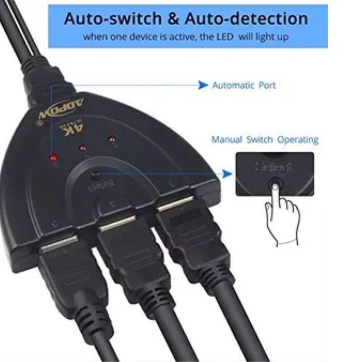 GENERICO - Switch Cable Hdmi 3 Puertos  Full Hd 1080p 3x1