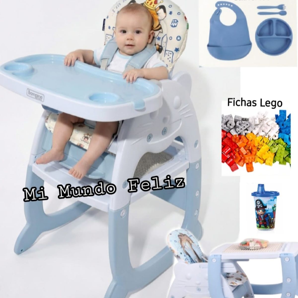 BABY HAPPY - Silla de Comer para Bebe Carpeta Cat Celeste