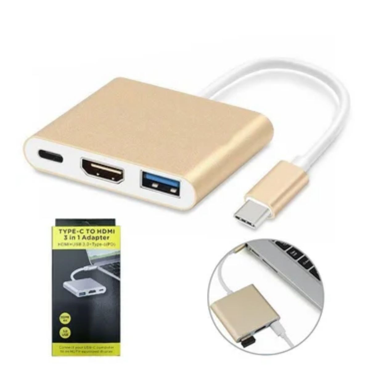 GENERICO - Convertidor Tipo C A Hmdi 4k Usb 3.0 tipo C 3 En 1 Multiport