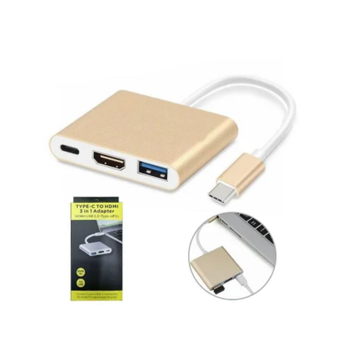 GENERICO - Convertidor Tipo C A Hmdi 4k Usb 3.0 tipo C 3 En 1 Multiport