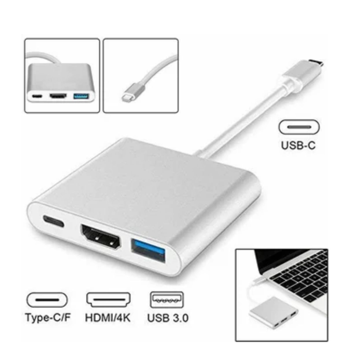 GENERICO - Convertidor Tipo C A Hmdi 4k Usb 3.0 tipo C 3 En 1 Multiport