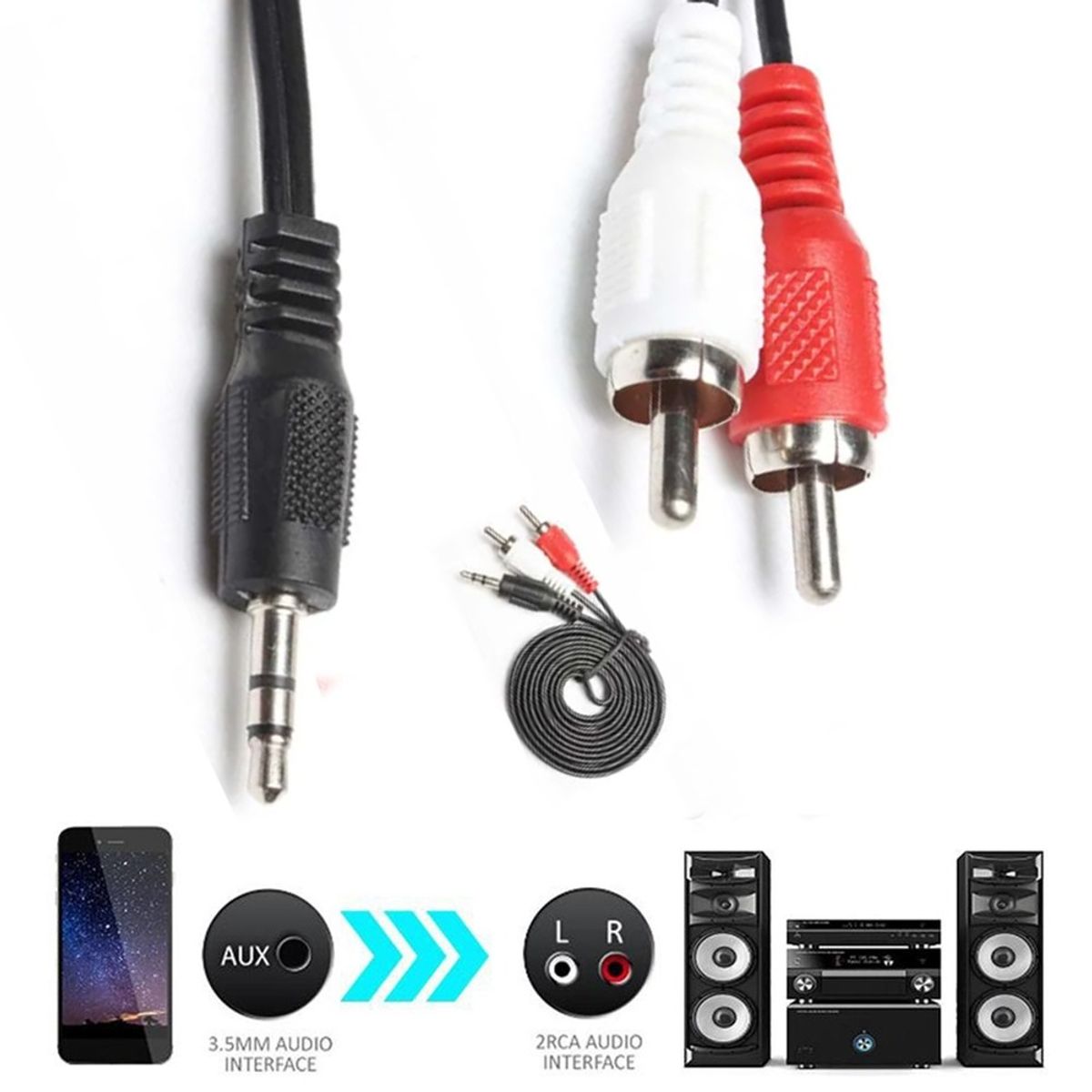 GENERICO - Cable Plug 3.5mm TRS a 2 RCA Macho 5 Metros TRAUTECH