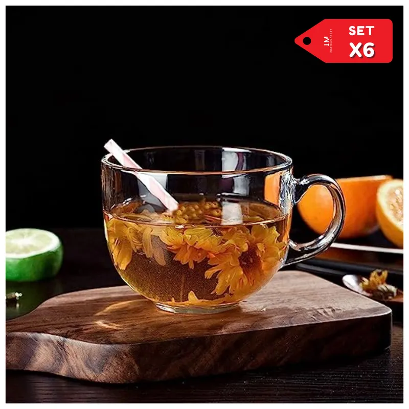 INSPIRA MARKET - Tazas de vidrio con mango mediana de 440 ml Set x6