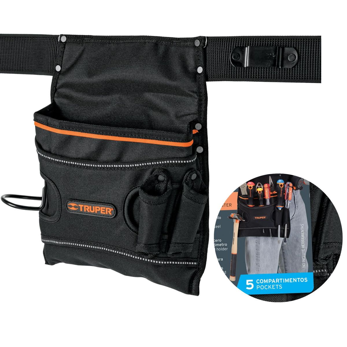 TRUPER - Porta herramientas de poliéster, 5 compartimentos, Truper