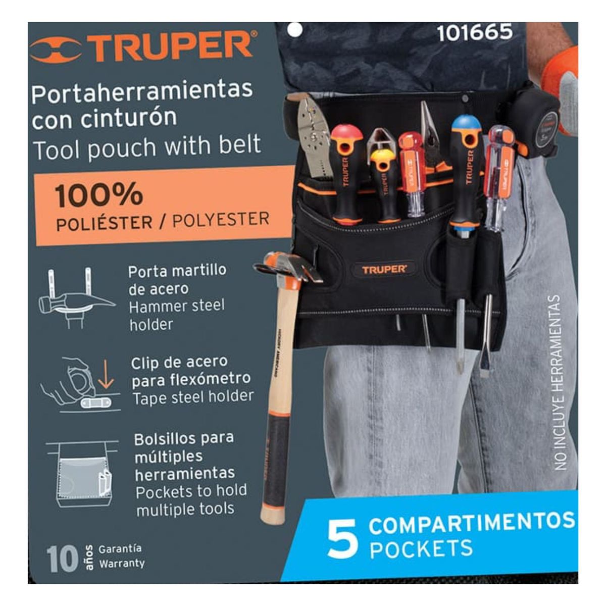 TRUPER - Porta herramientas de poliéster, 5 compartimentos, Truper