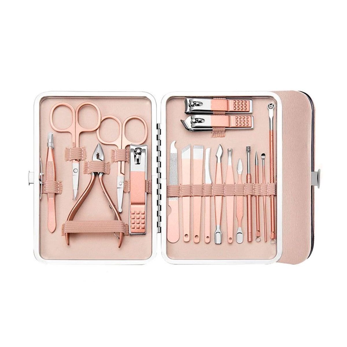 GENERICO - Set de 18 Piezas Completo CortaUñas Manicure y Pedicure Rosa