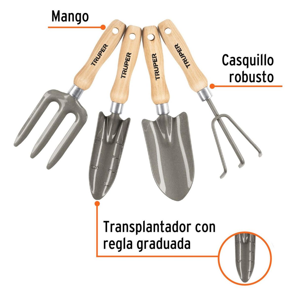 Truper - Juego de 4 herramientas de 6" para jardin, Truper
