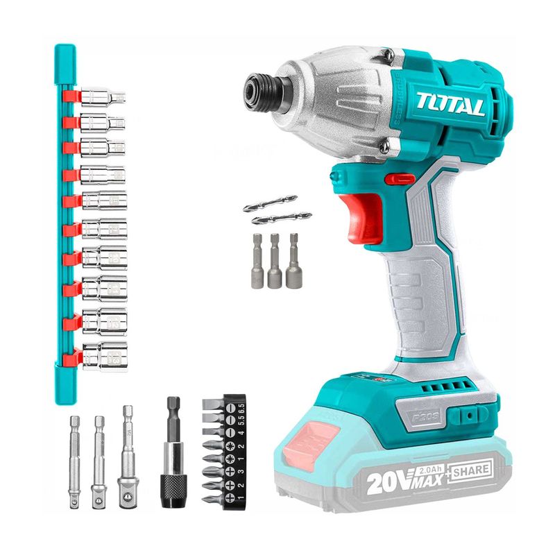 TOTAL TOOLS - ATORNILLADOR BRUSHLESS ADAPTADOR SET DE DADOS Y PUNTAS