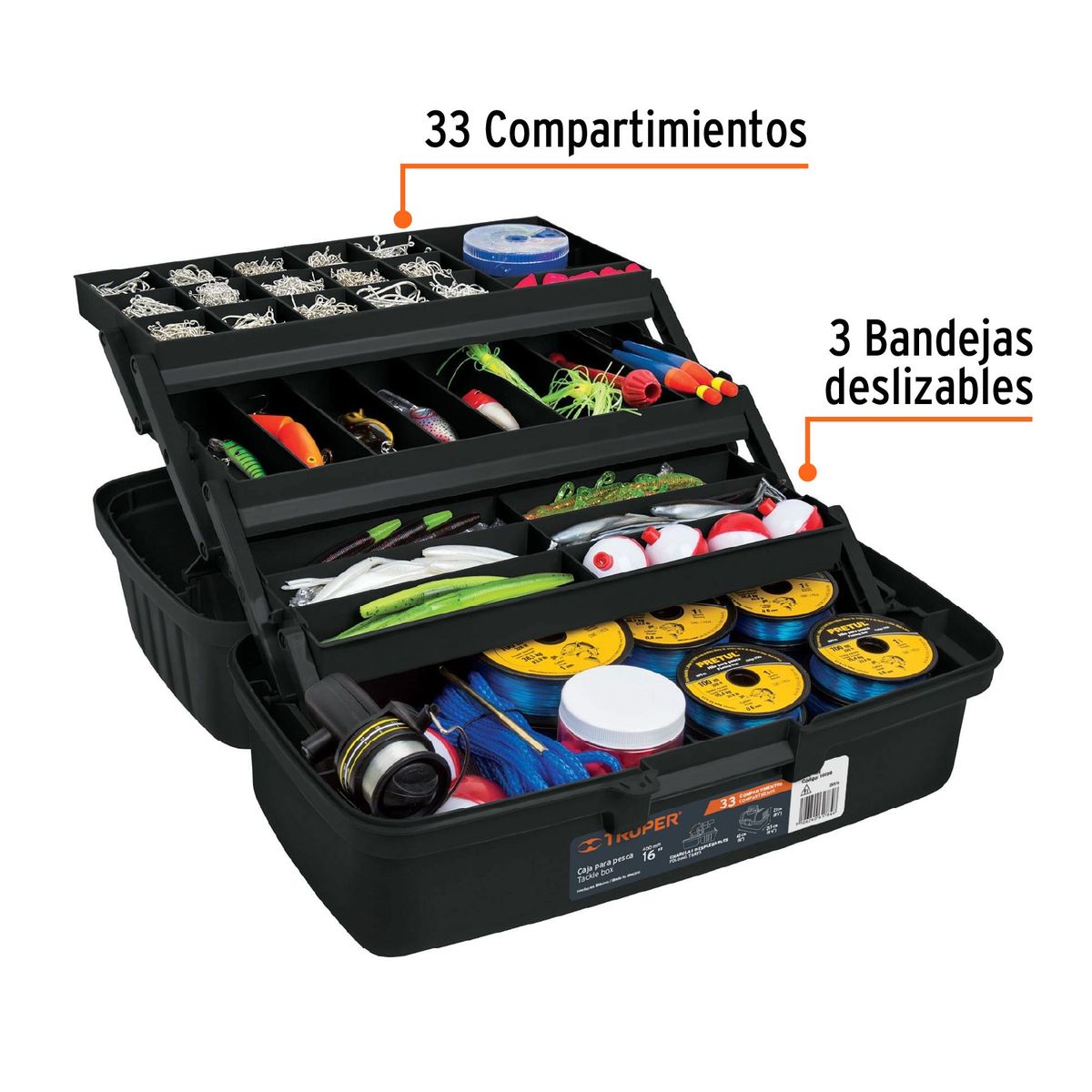 TRUPER - Caja para pesca de 16" con 3 bandejas deslizables Truper