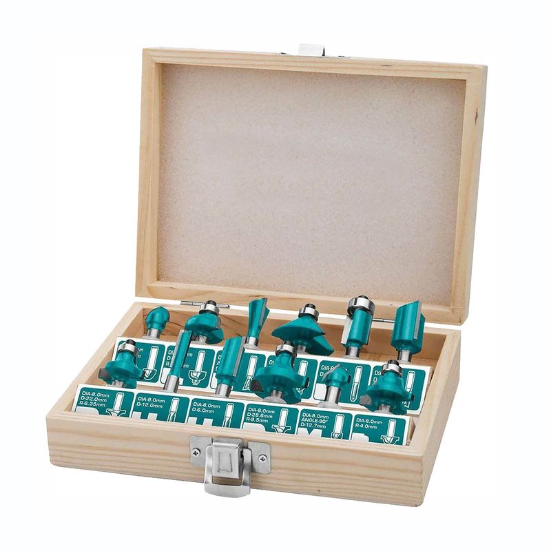 TOTAL TOOLS - SET DE FRESAS 12MM 12PZS PARA RUTEADORA CANTEADORA TOTAL - TACSR2121